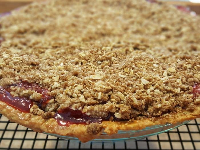 deep dish strawberry rhubarb pie with streusel tOpping - Sugar Booger Sweets