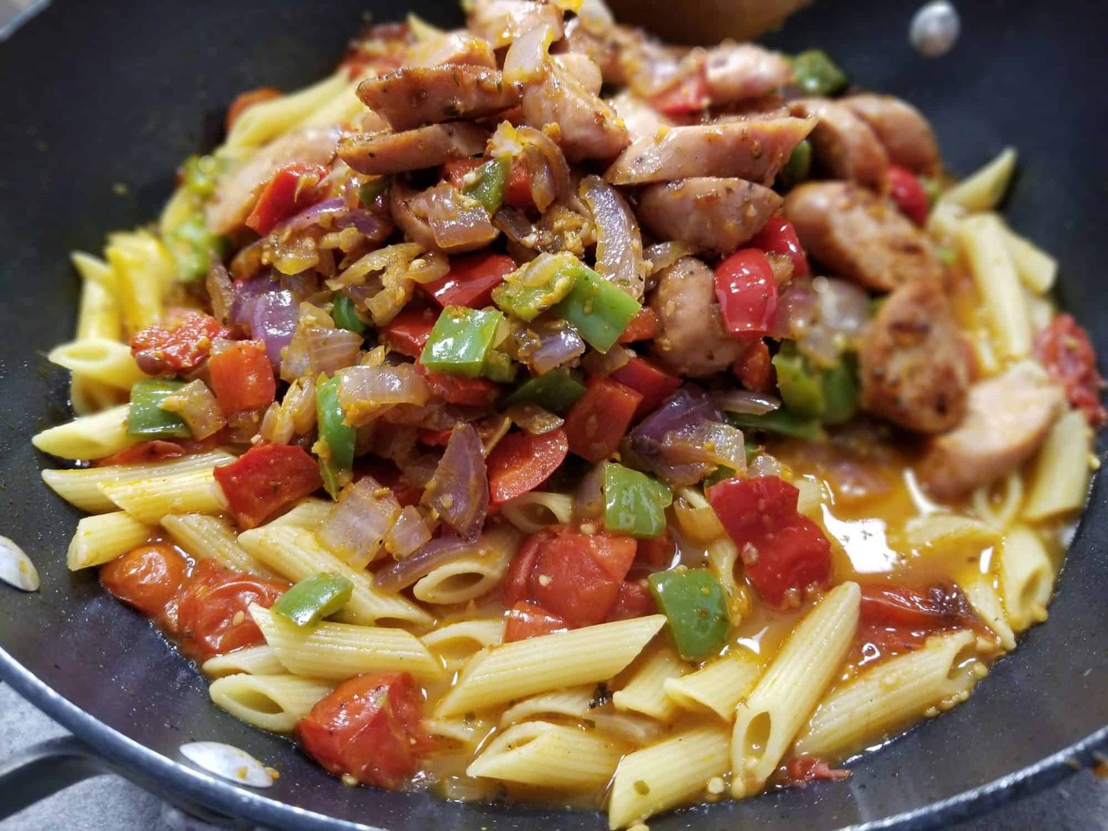 Fajita Pasta With Chicken Sausage And Fire Roasted Tomatoes Sugar Booger Sweets