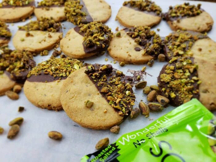 dark chOcOlate pistachiO shOrtbread cOOkies - Sugar Booger Sweets